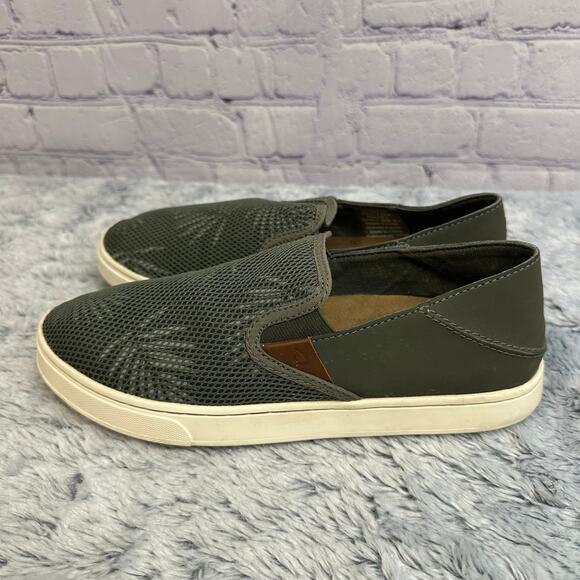 OluKai Pehuea Sage Green Palm Leaves Mesh Slip On Loafers Size 7.5 Casual Shoes - Picture 6 of 9